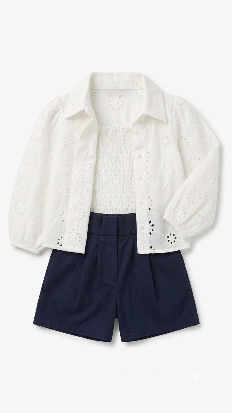 The Bluey white chikankari shorts