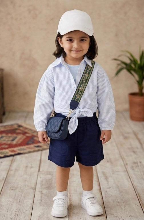 Linning Blue Shorts Set