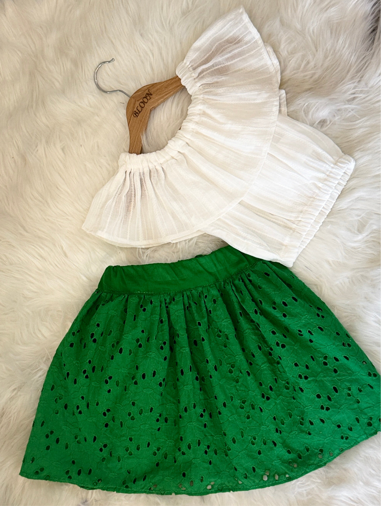 Green Chikankari Skirt set