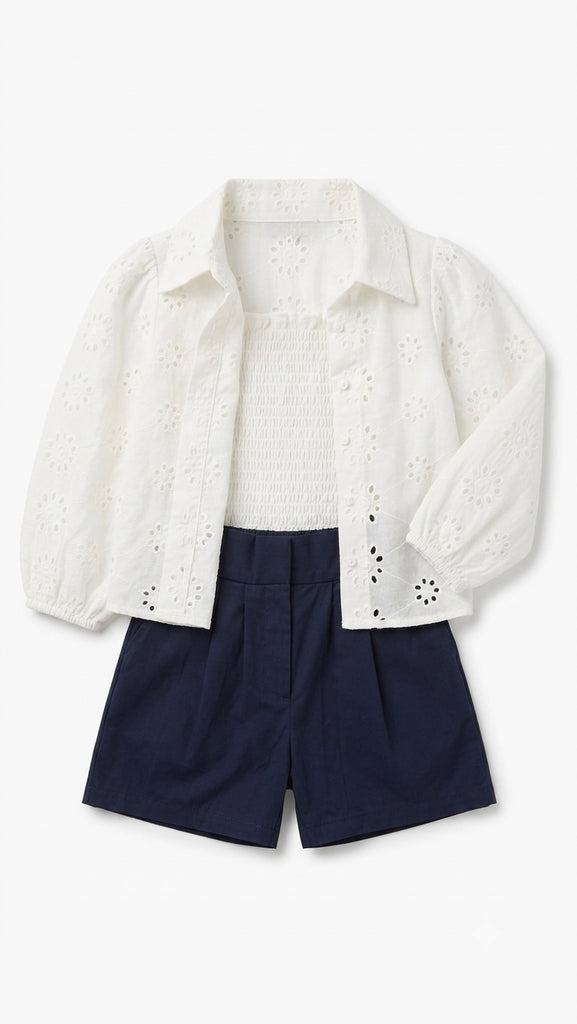 The Bluey white chikankari shorts