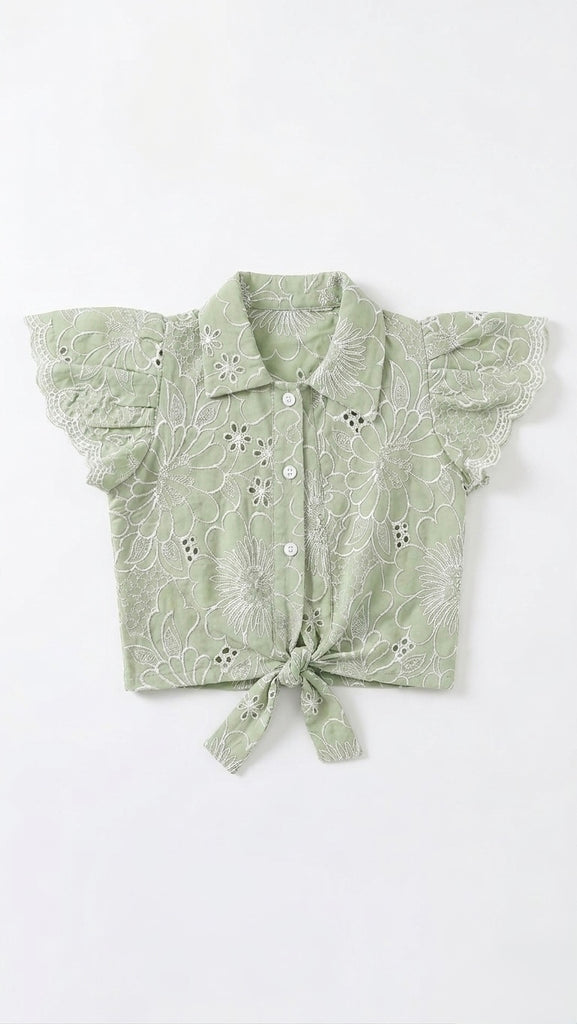 Chikankari sage green top