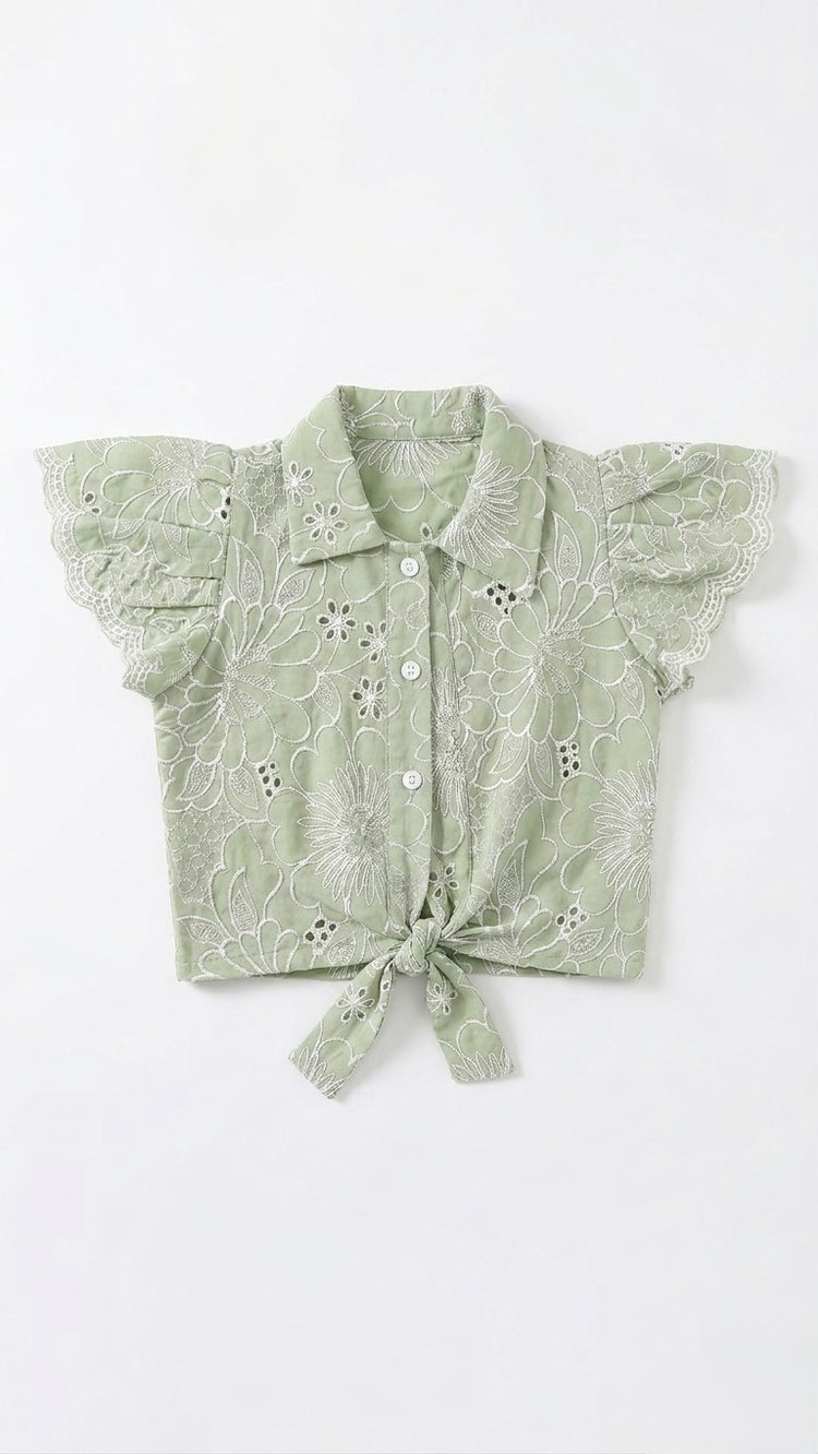 Chikankari sage green top