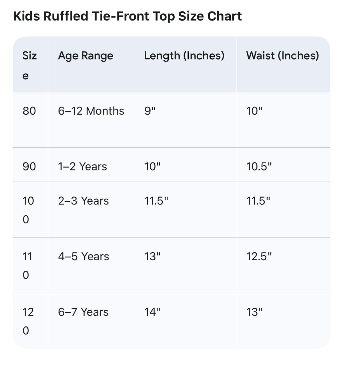 Size Chart