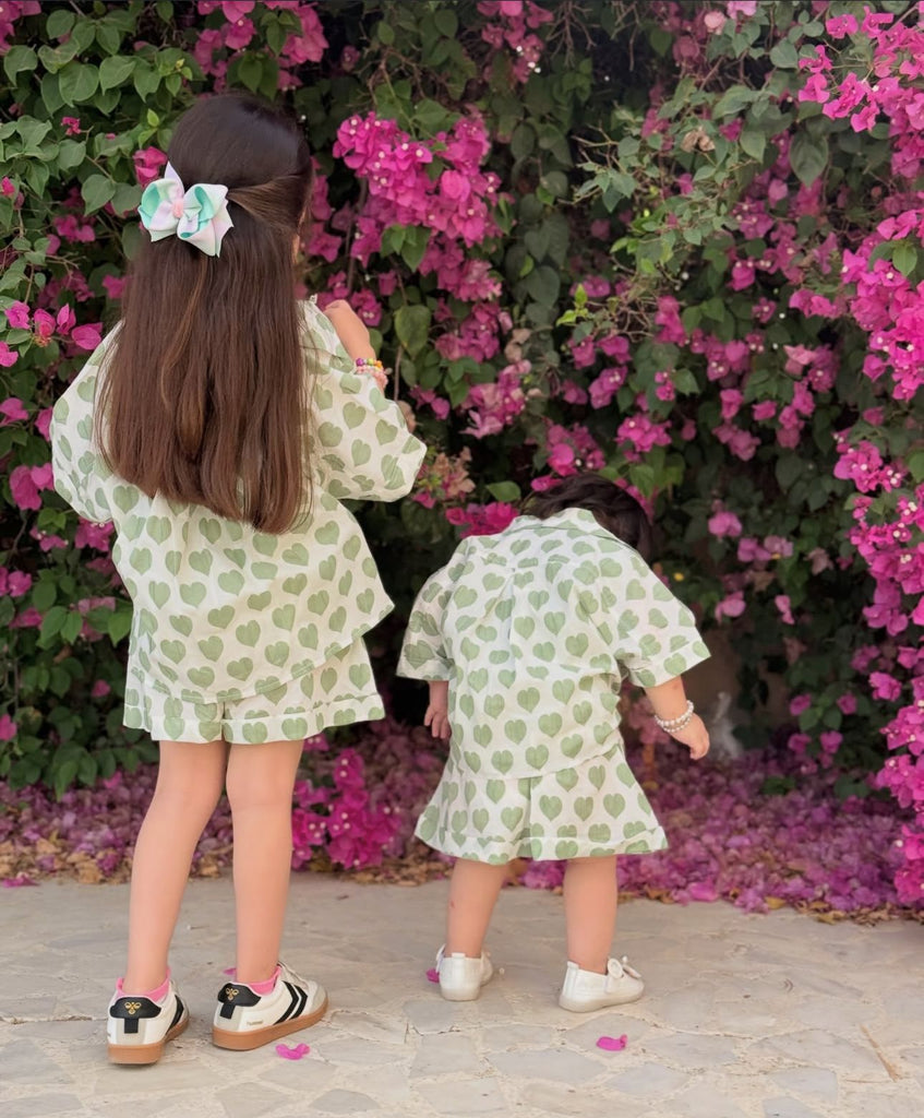 Mint green Hearts shorts set