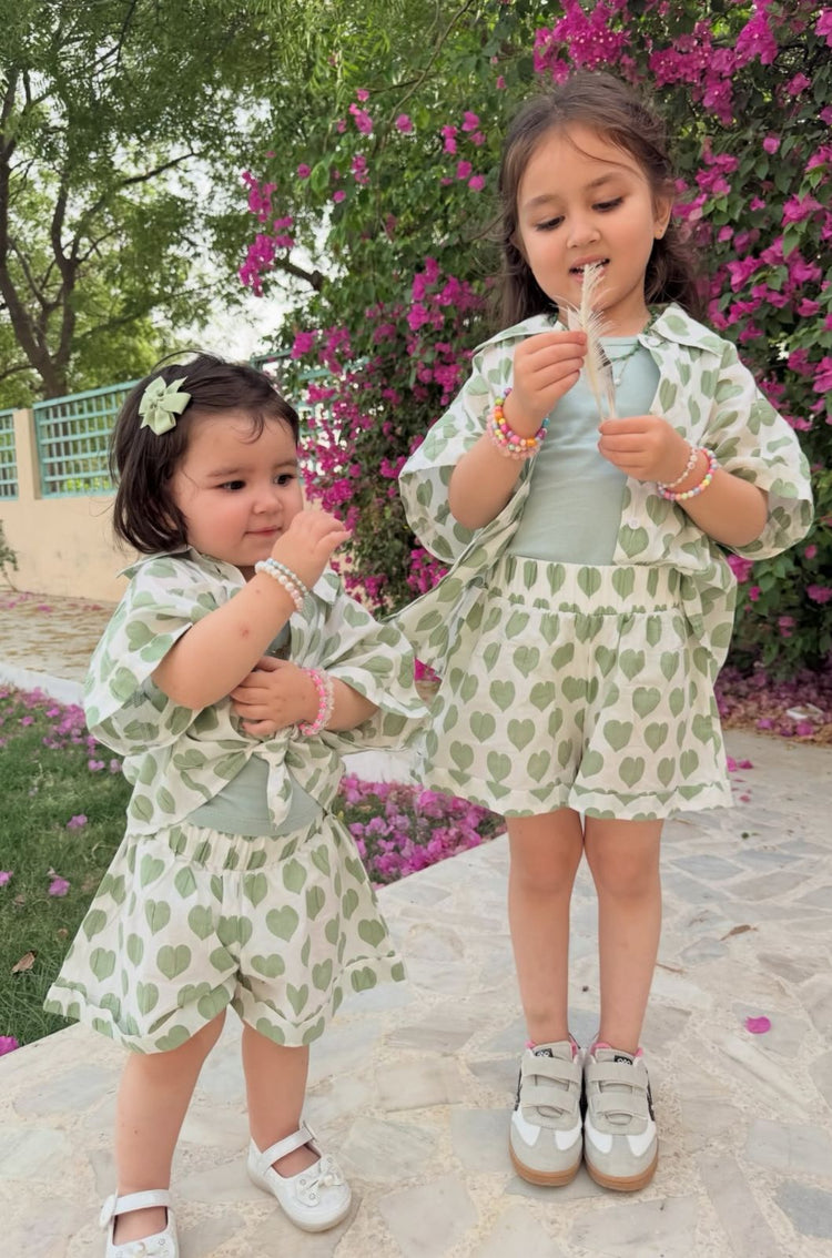 Mint green Hearts shorts set
