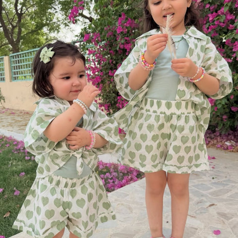 Mint green Hearts shorts set