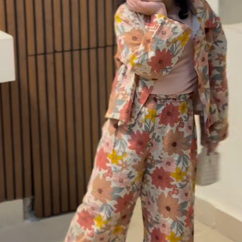 Flower pink trouser set