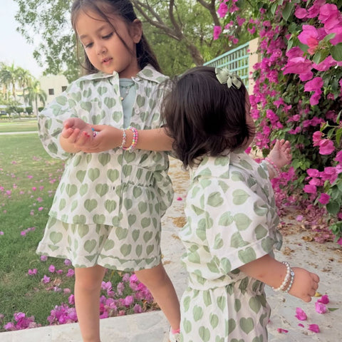 Mint green Hearts shorts set
